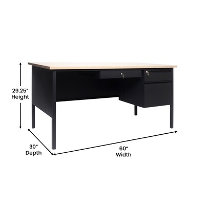 Flash Furniture Cambridge 60"W Single Pedestal Desk, White Oak/Black (GCMBLK175WOK)