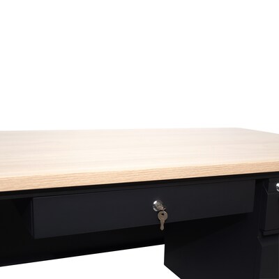 Flash Furniture Cambridge 60"W Single Pedestal Desk, White Oak/Black (GCMBLK175WOK)