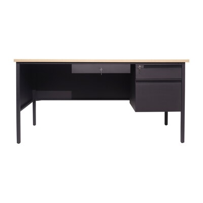 Flash Furniture Cambridge 60"W Single Pedestal Desk, White Oak/Black (GCMBLK175WOK)