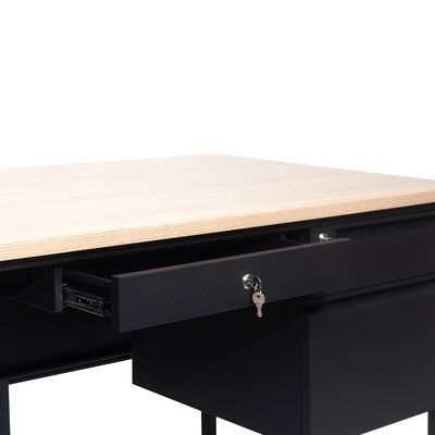 Flash Furniture Cambridge 60"W Single Pedestal Desk, White Oak/Black (GCMBLK175WOK)