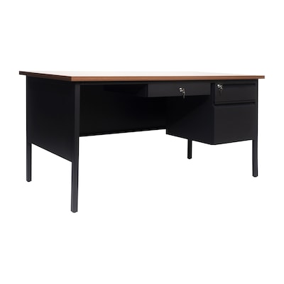 Flash Furniture Cambridge 60W Single Pedestal Desk, Walnut/Black (GCMBLK175WLN)