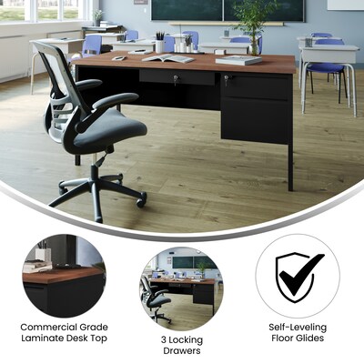 Flash Furniture Cambridge 60"W Single Pedestal Desk, Walnut/Black (GCMBLK175WLN)