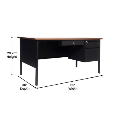Flash Furniture Cambridge 60"W Single Pedestal Desk, Walnut/Black (GCMBLK175WLN)