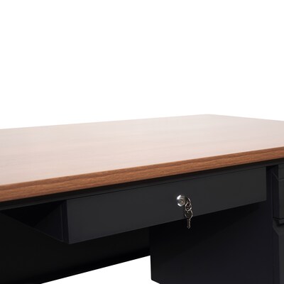 Flash Furniture Cambridge 60"W Single Pedestal Desk, Walnut/Black (GCMBLK175WLN)