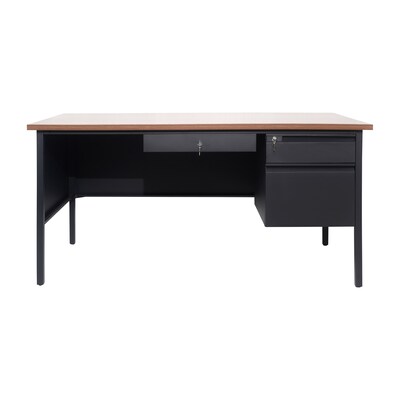 Flash Furniture Cambridge 60"W Single Pedestal Desk, Walnut/Black (GCMBLK175WLN)