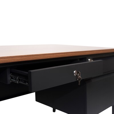 Flash Furniture Cambridge 60"W Single Pedestal Desk, Walnut/Black (GCMBLK175WLN)