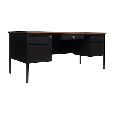 Flash Furniture Cambridge 70W Double Pedestal Desk, Walnut/Black (GCMBLK180WLN)