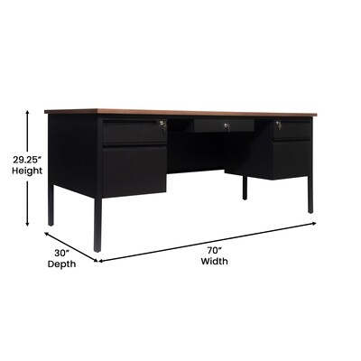 Flash Furniture Cambridge 70"W Double Pedestal Desk, Walnut/Black (GCMBLK180WLN)