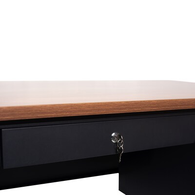 Flash Furniture Cambridge 70"W Double Pedestal Desk, Walnut/Black (GCMBLK180WLN)