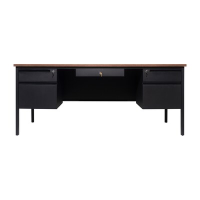 Flash Furniture Cambridge 70"W Double Pedestal Desk, Walnut/Black (GCMBLK180WLN)