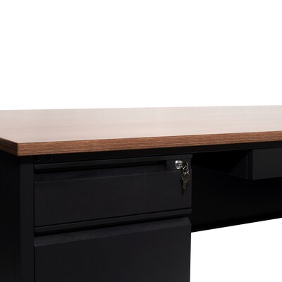 Flash Furniture Cambridge 70"W Double Pedestal Desk, Walnut/Black (GCMBLK180WLN)