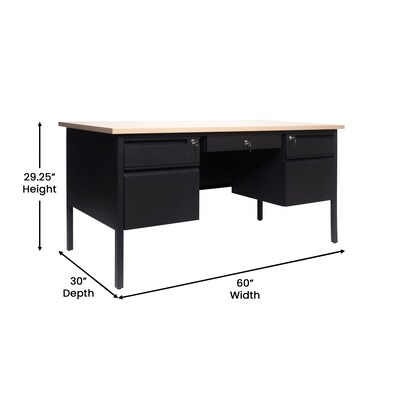 Flash Furniture Cambridge 60"W Double Pedestal Desk, White Oak/Black (GCMBLK179WOK)