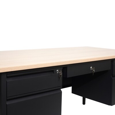 Flash Furniture Cambridge 60"W Double Pedestal Desk, White Oak/Black (GCMBLK179WOK)