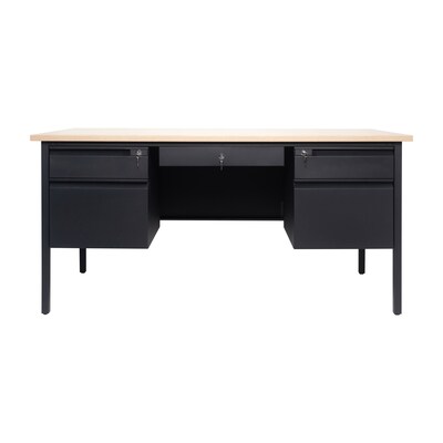 Flash Furniture Cambridge 60"W Double Pedestal Desk, White Oak/Black (GCMBLK179WOK)