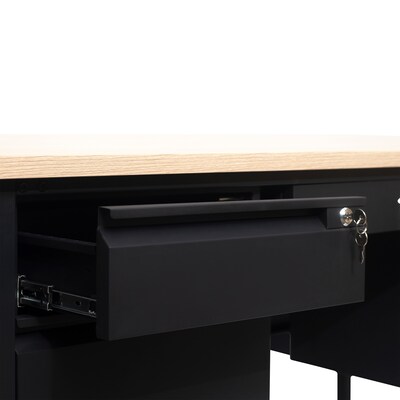 Flash Furniture Cambridge 60"W Double Pedestal Desk, White Oak/Black (GCMBLK179WOK)