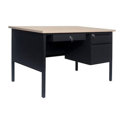 Flash Furniture Cambridge 48W Single Pedestal Desk, White Oak/Black (GCMBLK173WOK)