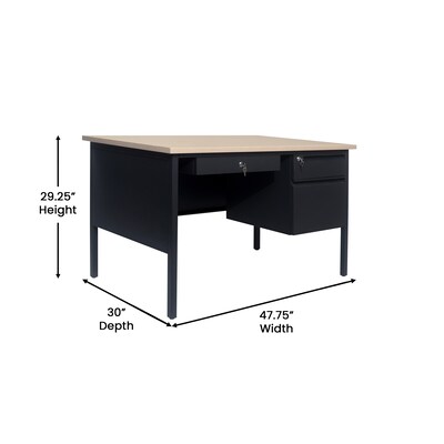 Flash Furniture Cambridge 48"W Single Pedestal Desk, White Oak/Black (GCMBLK173WOK)