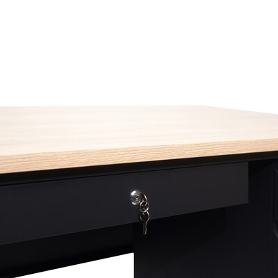 Flash Furniture Cambridge 48"W Single Pedestal Desk, White Oak/Black (GCMBLK173WOK)