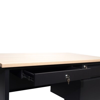 Flash Furniture Cambridge 48"W Single Pedestal Desk, White Oak/Black (GCMBLK173WOK)