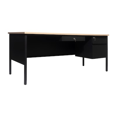 Flash Furniture Cambridge 70W Single Pedestal Desk, White Oak/Black (GCMBLK177WOK)