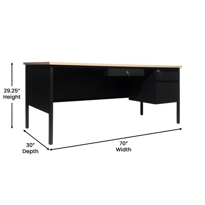 Flash Furniture Cambridge 70"W Single Pedestal Desk, White Oak/Black (GCMBLK177WOK)