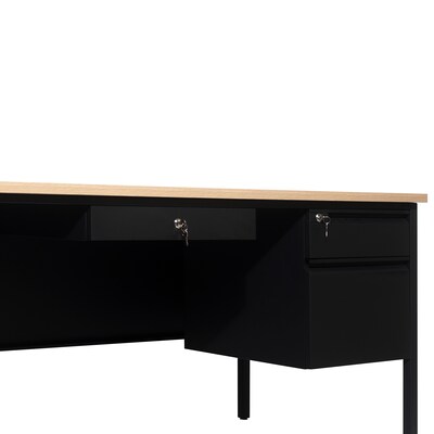 Flash Furniture Cambridge 70"W Single Pedestal Desk, White Oak/Black (GCMBLK177WOK)