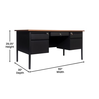 Flash Furniture Cambridge 60"W Double Pedestal Desk, Walnut/Black (GCMBLK179WLN)