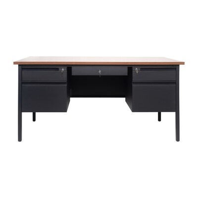 Flash Furniture Cambridge 60"W Double Pedestal Desk, Walnut/Black (GCMBLK179WLN)