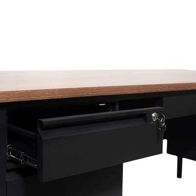 Flash Furniture Cambridge 60"W Double Pedestal Desk, Walnut/Black (GCMBLK179WLN)