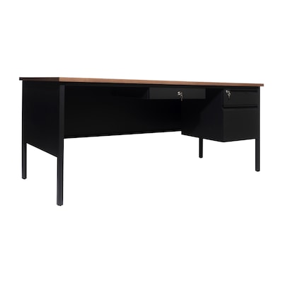 Flash Furniture Cambridge 70W Single Pedestal Desk, Walnut/Black (GCMBLK177WLN)