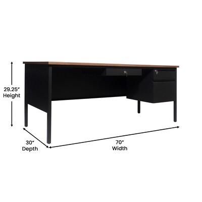 Flash Furniture Cambridge 70"W Single Pedestal Desk, Walnut/Black (GCMBLK177WLN)