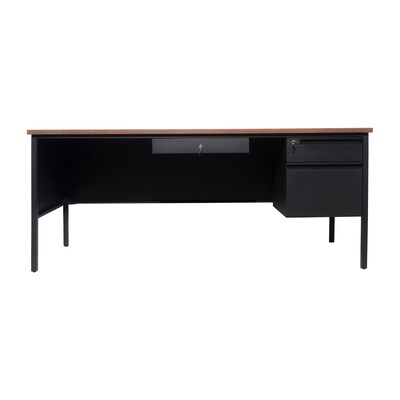 Flash Furniture Cambridge 70"W Single Pedestal Desk, Walnut/Black (GCMBLK177WLN)