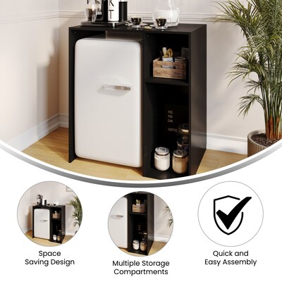 Flash Furniture Lotus Engineered Wood Mini Fridge Bookshelf Storage Station, Black (NAN17300BK)