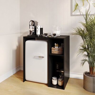 Flash Furniture Lotus Engineered Wood Mini Fridge Bookshelf Storage Station, Black (NAN17300BK)