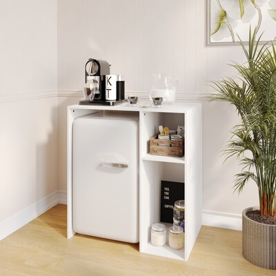 Flash Furniture Lotus Engineered Wood Mini Fridge Bookshelf Storage Station, White (NAN17300WH)