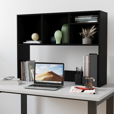 Flash Furniture Lotus 29"H x 37"W Desktop Bookshelf Storage Organizer, Black (NAN17295BK)