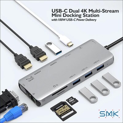 SMK-Link USB-C DUAL 8-in-1 USB-C Multi-Port Docking Station (VP69202)