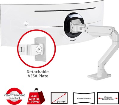 SIIG Single Heavy Duty Adjustable 1 Arms, Up to 49 Monitor, White (CEMT3S11S1)