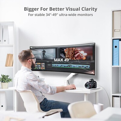 SIIG Single Heavy Duty Adjustable 1 Arms, Up to 49" Monitor, White (CEMT3S11S1)