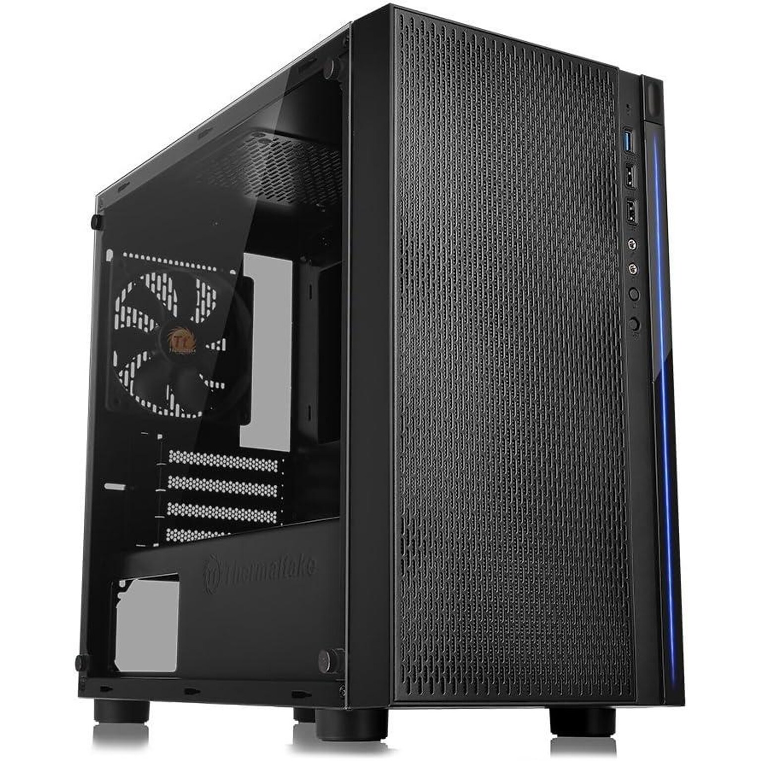 Thermaltake Versa H18 TG Micro ATX Micro Tower Computer Case, Black, Blue (CA-1J4-00S1WN-01)
