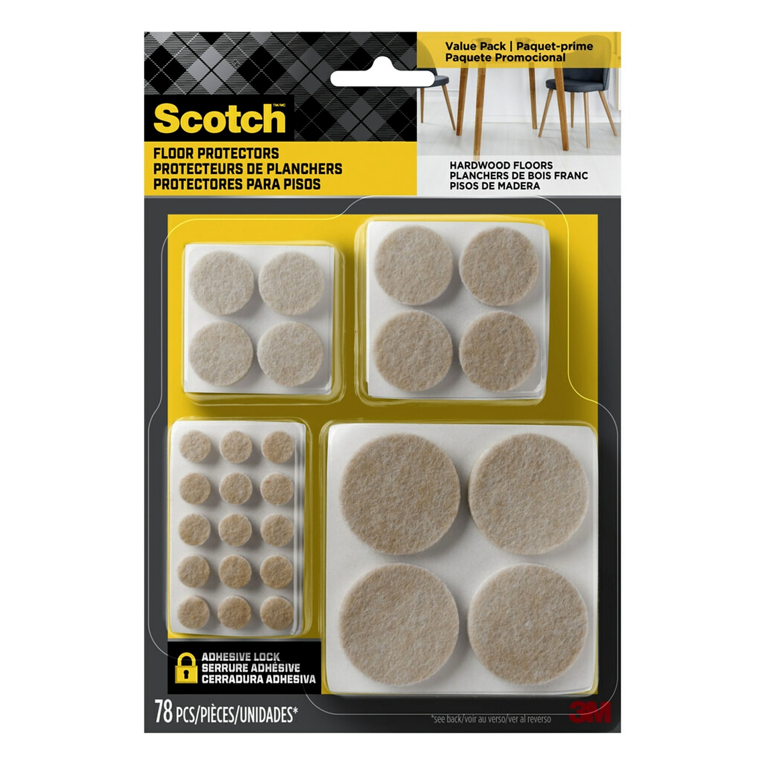 Scotch Round Felt Pads, Multi Pack, Beige, 78/Pack (SP855-NA)