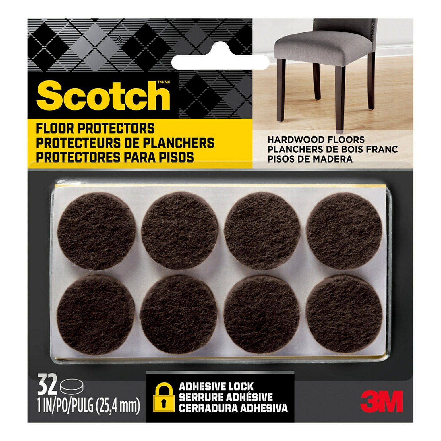 Scotch Round Felt Pads, 1, Brown, 32/Pack (SP822-NA)