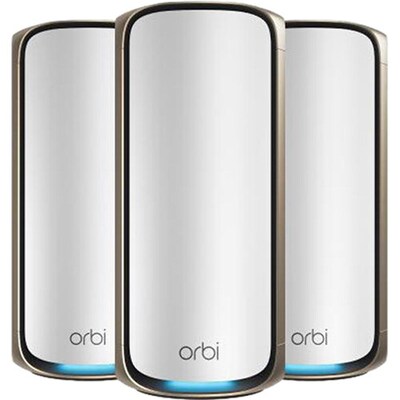 Netgear Orbi 970 11530 MU-MIMO WiFi 7 Gaming Mesh System, White, 3/Pack (RBE973S100NAS)