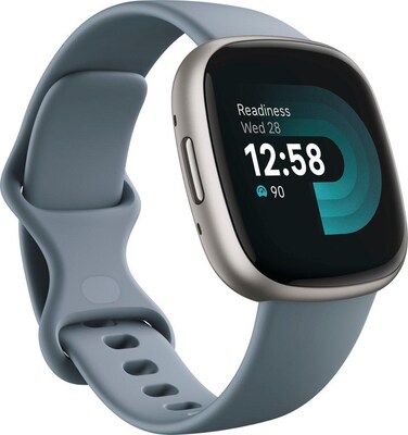 Google Fitbit Versa 4 Smart Watch, Waterfall Blue, Platinum Aluminum (FB523SRAG-US)