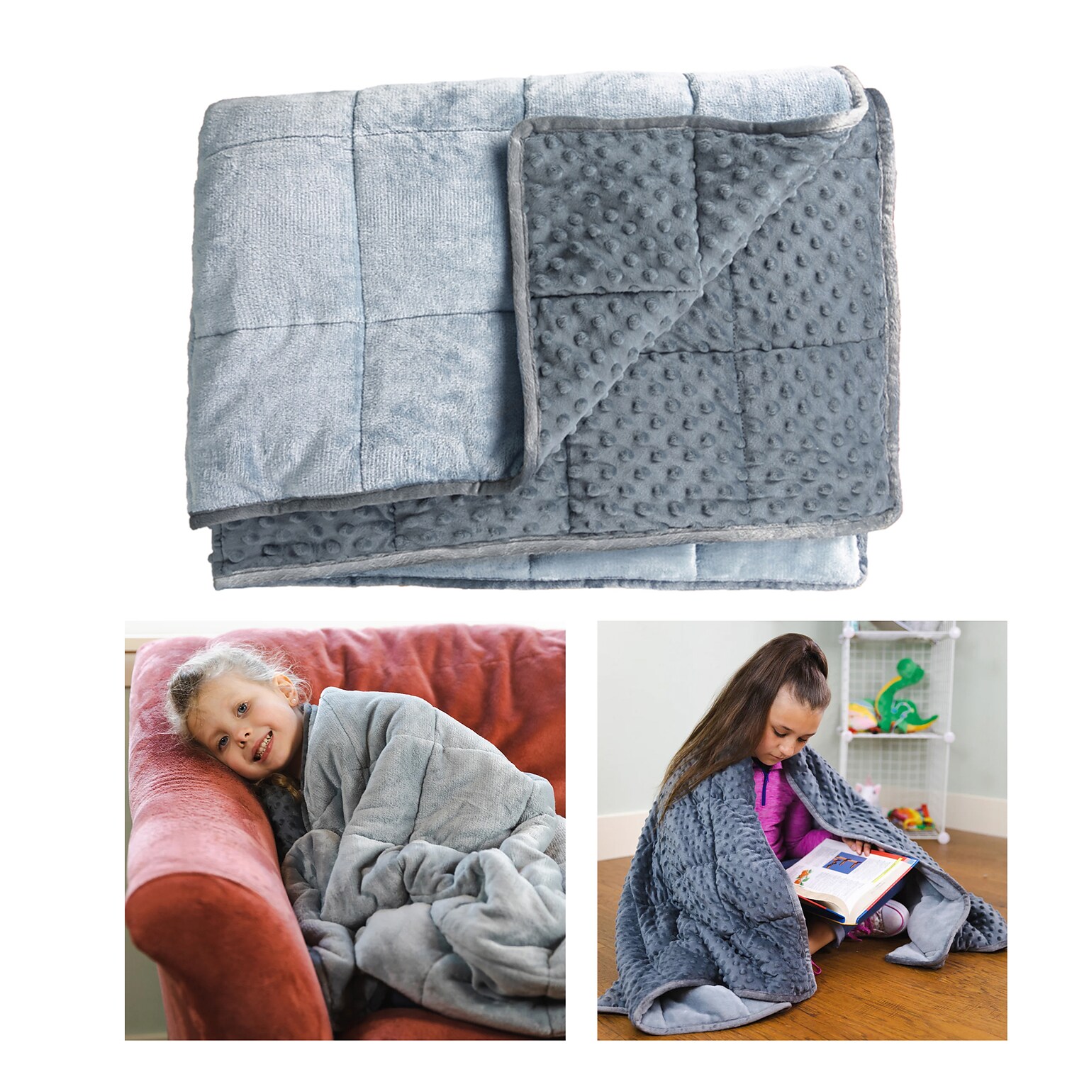 Bouncyband Soft Fleece Weighted 10lb Medium Sensory Blanket for Kids, 65 x 45 (BBALPWB10GY)