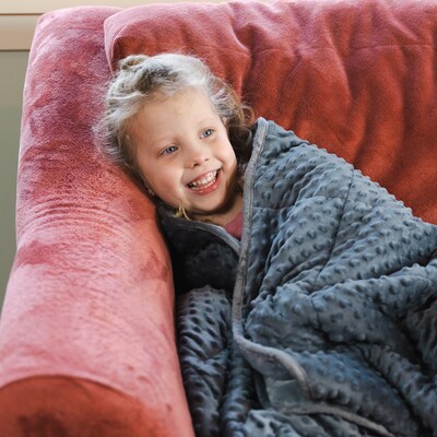 Bouncyband Soft Fleece Weighted 10lb Medium Sensory Blanket for Kids, 65 x 45 (BBALPWB10GY)