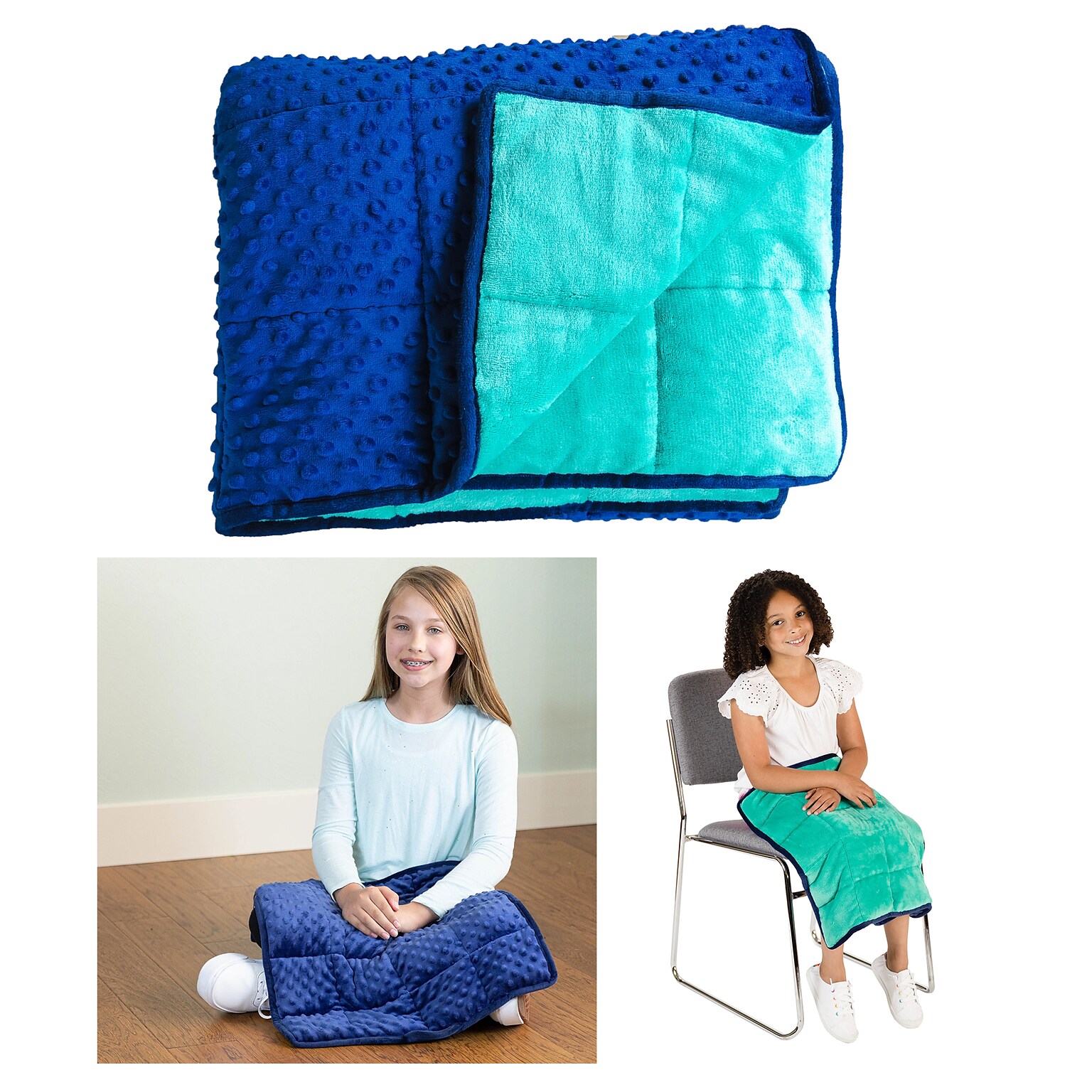 Bouncyband Soft Fleece Weighted 7lb Small Sensory Blanket for Kids, 56 x 36 (BBALPWB7BU)