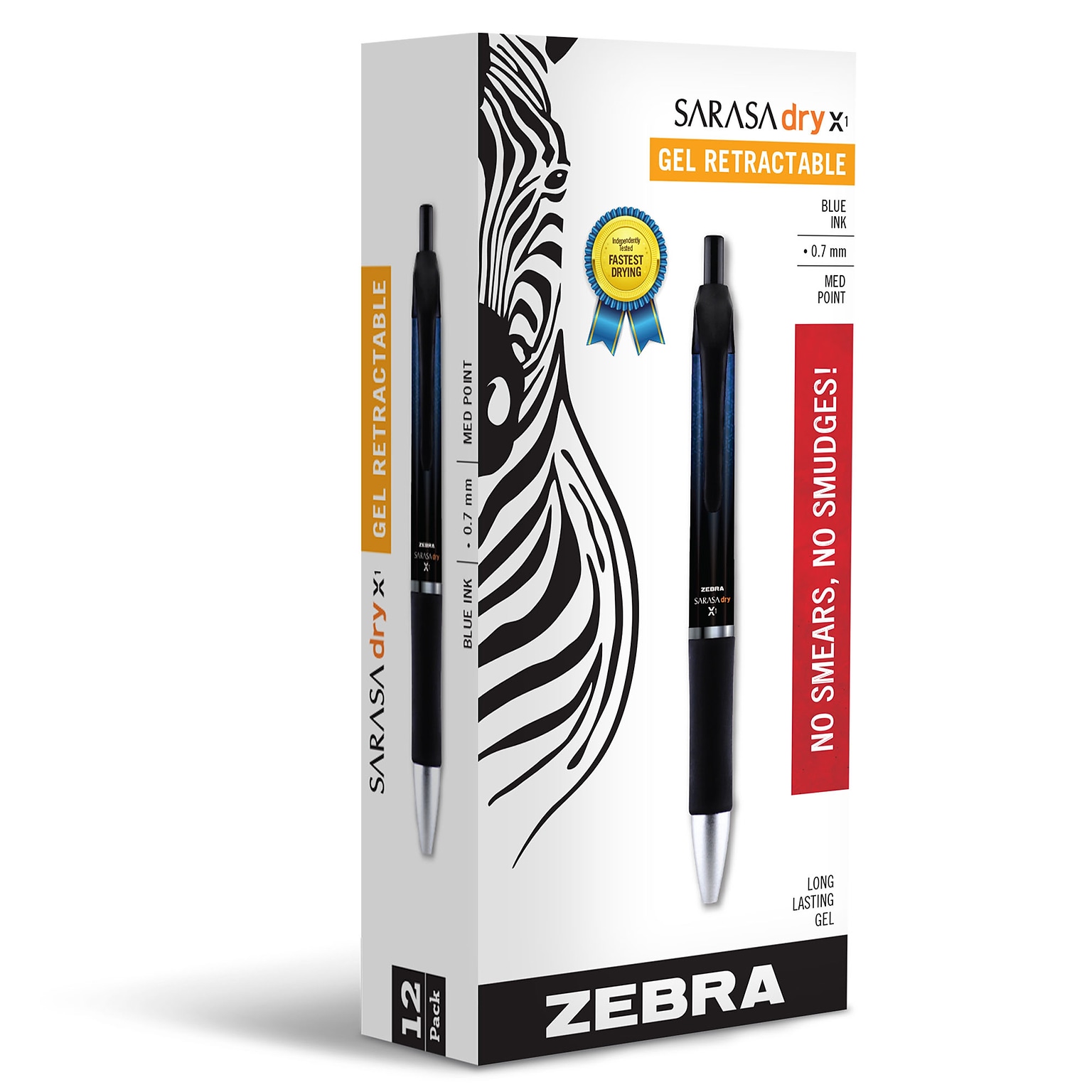 Zebra Retractable Gel Pen, Medium Point, 0.7mm, Blue Ink, Dozen (45620)