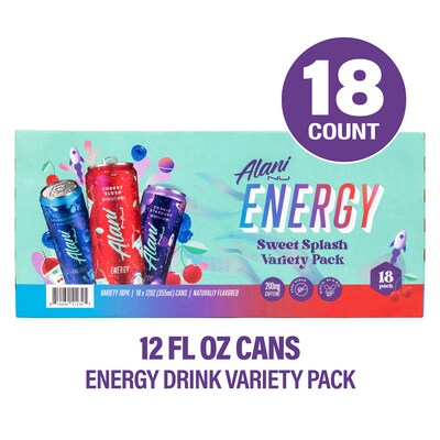 Alani Nu Energy Sweet Splash Variety Pack, 12 oz, 18/Pack (220-02374)