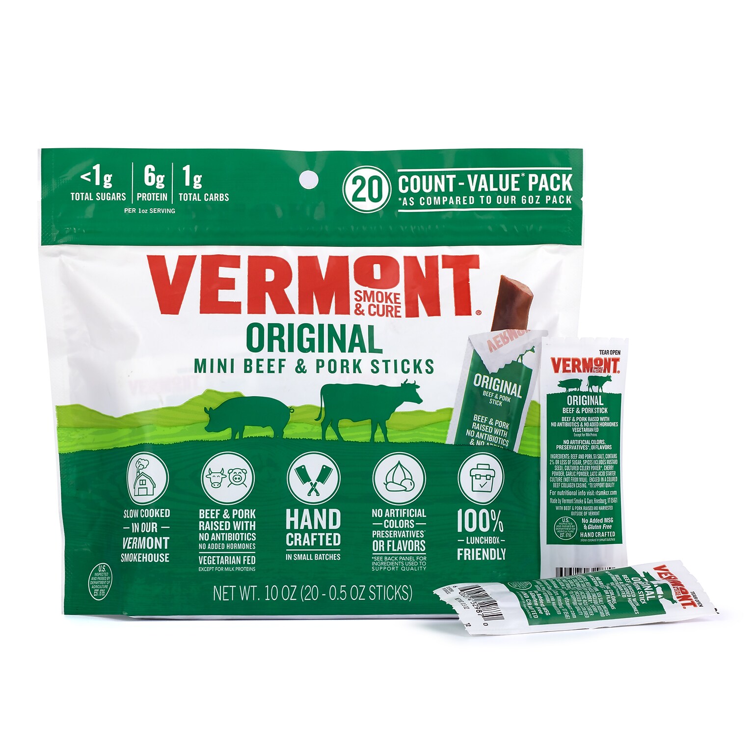 Vermont Smoke & Cure Original Mini Meat Sticks, 0.5 oz, 20/Pack (220-02353)